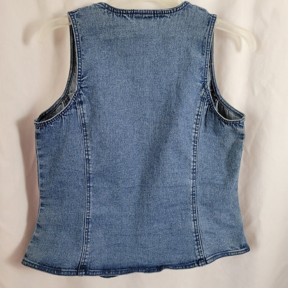 DG2 Diane Gilman Vest Denim embellished Grommets studs blue Medium Retro Y2K - Picture 2 of 10